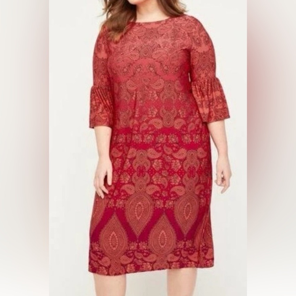 Catherine's Plus Coral Paisley Fade Shift DRESS 4X 30/32W‎